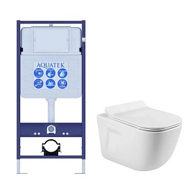 Унитаз Aquatek Дива безободковый смыв с инсталляцией Standart (комплект) сид.дюр. микролифт кнопка отдельно SET AQUATEK ДИВА