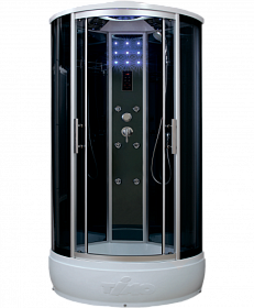 Душевая кабина 80х80х220 Timo Standart T-1180 угловая (четверть круга) тёмн.тонир.дверки мат.хром проф. задн.стенки черное стекло верхн.душ, гм верти