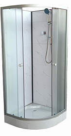 Душевая кабина 80х80х195 Aquapulse Aquacubic 8513A fabric white marble угловая (четверть круга) рифленые дверки мат.хром проф. задн. стенки акрил бел