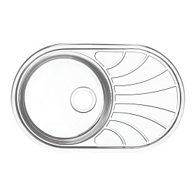 Мойка для кухни Iddis Suno S SUN77SDi77 овальная 77х48 глуб. 18см (толщ.0,8мм) вып. 3 1/2" (врезная) крыло универсал хром