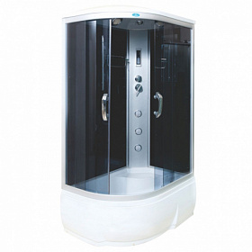 Душевая кабина 120х80х215 Водный Мир Comfort ВМ-8802-R-Comf BT асимметричная (правая) тёмн.тонир.дверки мат.хром проф. задн.стенки черное стекло верх