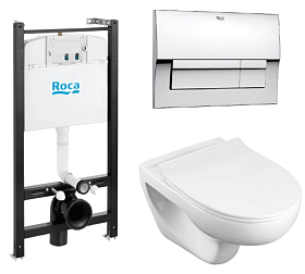 Унитаз Roca Victoria Rimless безободковый смыв с инсталляцией Active (комплект) сид.дюр. микролифт кнопка B01 хром глянец 7893105010+B01 Водяной