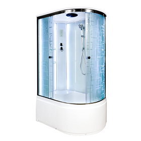 Душевая кабина 120х80х220 Dto EM4512LLED асимметричная (левая) мат.дверки мат.хром проф. задн.стенки бел.стекло верхн.душ
