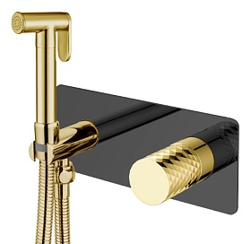 Смеситель для унитаза внеш. и скрытая часть (в сборе) Boheme Stick Black Diamond Gold 127-BG с гигиеническим душем черный/золото латунь