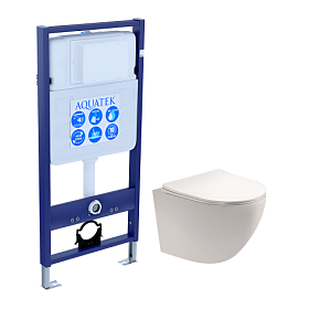 Унитаз Aquatek Европа безободковый смыв с инсталляцией Standart (комплект) сид.дюр. микролифт кнопка отдельно SET AQUATEK ЕВРОПА cm