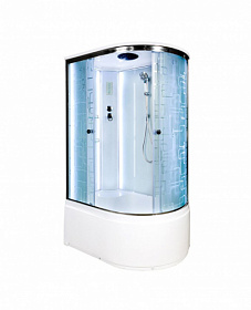 Душевая кабина 110х80х220 Avacan EM4511LLED асимметричная (левая) прозр.дверки хром проф. задн.стенки бел.стекло верхн.душ