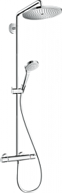 Душевая стойка с верхней тропической лейкой и смесителем для душа Hansgrohe Croma Select S 26790000 термостат хром  Водяной