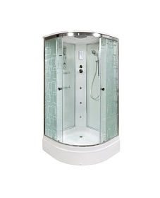 Душевая кабина 90х90х220 Avacan EM2790GM+EL угловая (четверть круга) прозр. дверки с узором хром проф. задн.стенки бел.стекло верхн.душ, гм вертик.