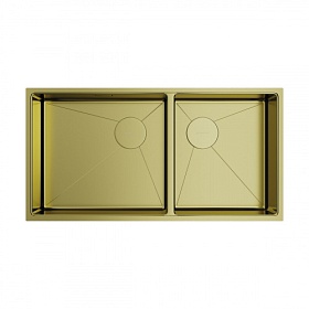 Мойка для кухни Omoikiri Taki 85-2-LB-U/IF-LG Side 4997038 прямоуг. 85х44 глуб. 20см (толщ.1,2мм) вып. 3 1/2" (универсальная) PVD светлое золото