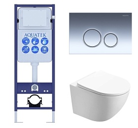 Унитаз Azario Trevi безободковый смыв Торнадо с инсталляцией Aquatek Standart (комплект) сид.дюр. микролифт кнопка хром (AZ-0093UQ3) Водяной