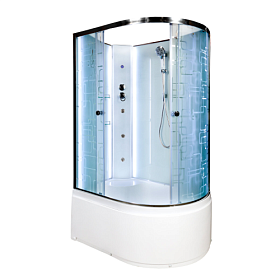 Душевая кабина 120х80х208 Dto EM4512LNLED+GM асимметричная (левая) мат.дверки мат.хром проф. задн.стенки бел.стекло гм вертик.