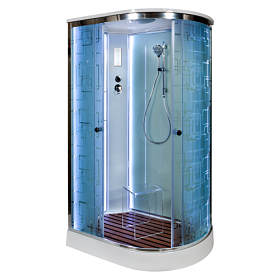 Душевая кабина 120х80х220 Dto EM1512LLED асимметричная (левая) мат.дверки хром проф. задн.стенки бел.стекло верхн.душ