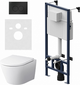 Унитаз AM.PM Sense безободковый смыв с инсталляцией (комплект) сид.дюропласт микролифт, кнопка ProC L чёрная IS70138.741701