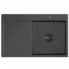 Мойка для кухни Mixline Pro 552923 прямоуг. 78х50 глуб. 20см (толщ.3мм) вып. 3 1/2" (врезная) крыло слева PVD чёрный графит