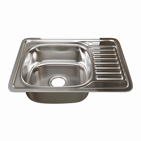 Мойка для кухни Mixline 528193 прямоуг. 65х50 глуб. 16см (толщ.0,6мм) вып. 3 1/2" (врезная) крыло справа хром