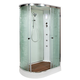 Душевая кабина 120х80х220 Dto EM1512RGM+EL асимметричная (правая) мат.дверки хром проф. задн.стенки бел.стекло верхн.душ, гм вертик.