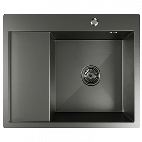 Мойка для кухни Mixline Pro 552929 прямоуг. 60х50 глуб. 20см (толщ.3мм) вып. 3 1/2" (врезная) крыло слева PVD чёрный графит