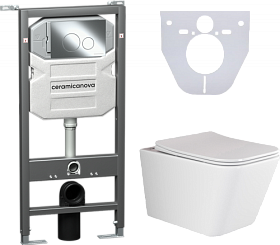 Унитаз Ceramica Nova Metric безободковый смыв с инсталляцией Envision (комплект) сид.дюр. микролифт, кнопка Round хром CN3007_1001CH_1000