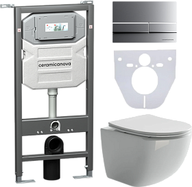 Унитаз Ceramica Nova Forma безободковый смыв с инсталляцией Envision (комплект) сид.дюр. микролифт кнопка Flat хром матовый CN3009_1002M_1000