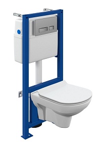 Унитаз Cersanit City Clean On безободковый смыв с инсталляцией Link Pro (комплект) сид.дюр. ультратон. микролифт, кнопка Movi хром 64075 Водяной