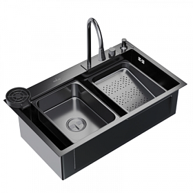 Мойка для кухни Mixline Pro 552104 прямоуг. 75х46 глуб. 22см (толщ.3мм) вып. 3 1/2" (врезная) чёрный графит