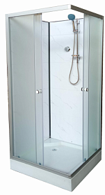 Душевая кабина 90х90х195 Aquapulse Aquacubic 8514B fabric white marble квадрат рифленые дверки мат.хром проф. задн. стенки акрил белый мрамор