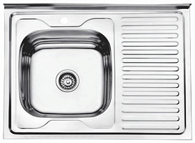 Мойка для кухни Ledeme L68060L прямоуг. 80х60 глуб. 18см (толщ.0,8мм) вып. 3 1/2" (накладная) крыло справа нержавеющая сталь