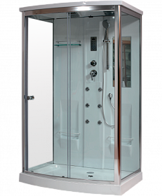 Душевая кабина 120х90х225 Timo Lux T-7715 прямоугольная прозр.дверки хром проф. задн.стенки бел.стекло верхн.душ, гм вертик.
