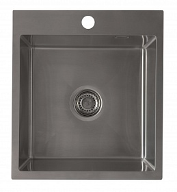 Мойка для кухни Ukinox Практика PRV450.500 -GT10C 0CW & S с выпуском прямоуг. 45х50 глуб. 20см (толщ.1мм) вып. 3 1/2" (врезная) вороненая сталь