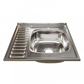 Мойка для кухни Mixline 528015 квадратная 60х60 глуб. 16см (толщ.0,6мм) вып. 3 1/2" (накладная) крыло слева хром