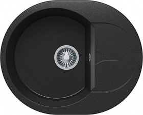 Мойка для кухни Polygran Atol ATOL-620.16 овальная 62х50 глуб. 20см вып. 3 1/2" (врезная) крыло универсал чёрная