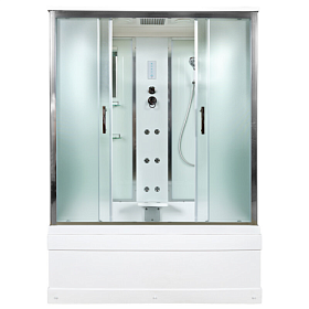 Душевая кабина 170х90х220 Dto EM4517GM+EL прямоугольная рифленые дверки хром проф. задн.стенки бел.стекло верхн.душ, гм вертик.,ванна