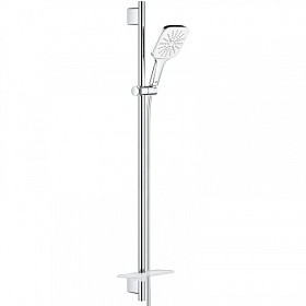 Душевая стойка с лейкой и шлангом Grohe Rainshower SmartActive 130 Cube 930 мм d130 мм квадратная 3-х реж. с мыльницей 26586LS0 хром/белая