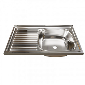 Мойка для кухни Mixline 528173 прямоуг. 80х50 глуб. 16см (толщ.0,4мм) вып. 1 1/2" (накладная) крыло слева хром