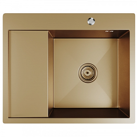 Мойка для кухни Mixline Pro 552928 прямоуг. 60х50 глуб. 20см (толщ.3мм) вып. 3 1/2" (врезная) крыло слева PVD бронза