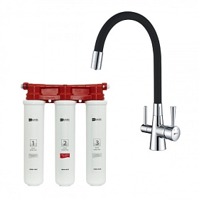 Смеситель для кухни (мойки) с водоочистителем (комплект) Lemark Comfort LM3075C085 с переключ.для фильтра питьевой воды гибкий излив чёрный ла