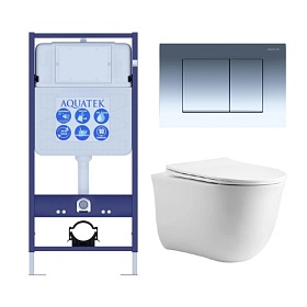 Унитаз Aquatek Классик безободковый смыв с инсталляцией Standart (комплект) сид.дюр. микролифт кнопка хром SET AQUATEK КЛАССИК cm-010 4в1