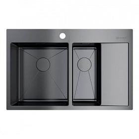 Мойка для кухни Omoikiri Akisame 78-2-GM-L 4973101 прямоуг. 78х51 глуб. 20см (толщ.1,2мм) вып. 3 1/2" (врезная) крыло справа PVD вороненая сталь