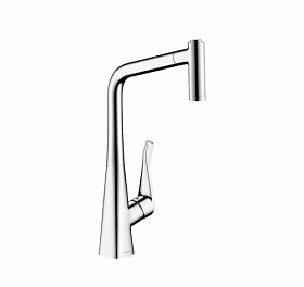 Смеситель для кухни (мойки) Hansgrohe Metris 14820000 вытяжной излив хром латунь