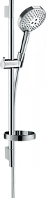 Душевая стойка с лейкой и шлангом Hansgrohe Raindance Select S 120 3jet PowderRain 718 мм d125 мм круглая 3-х реж. с мыльницей 27654000 хром Водяной