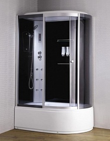 Душевая кабина 120х85х220 Loranto CS-007-1L асимметричная (левая) тёмн.тонир.дверки мат.хром проф. задн.стенки черное стекло верхн.душ, гм вертик.