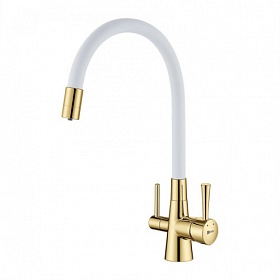 Смеситель для кухни (мойки) Lemark Comfort LM3075G-White с переключ.для фильтра питьевой воды гибкий излив золото латунь