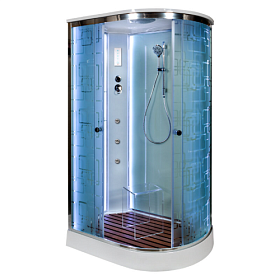 Душевая кабина 120х80х220 Dto EM1512LLED+GM асимметричная (левая) мат.дверки хром проф. задн.стенки бел.стекло верхн.душ, гм вертик.