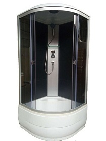 Душевая кабина 90х90х220 Aquapulse 4002E grey black угловая (четверть круга) тёмн.тонир.дверки мат.хром проф. задн. стенки акрил черный верхн.душ
