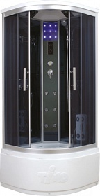 Душевая кабина 100х100х220 Timo Standart T-1100 угловая (четверть круга) тёмн.тонир.дверки мат.хром проф. задн.стенки черное стекло верхн.душ, гм вер