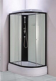 Душевая кабина 120х80х215 Водный Мир ВМ-865-L асимметричная (левая) прозр.дверки черный проф. задн.стенки бел.стекло верхн.душ Водяной