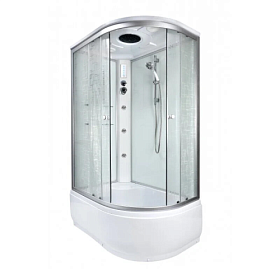 Душевая кабина 120х80х220 Dto EM4512LGM+EL асимметричная (левая) мат.дверки мат.хром проф. задн.стенки бел.стекло верхн.душ, гм вертик.