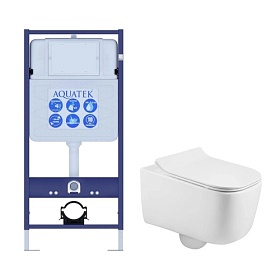 Унитаз Aquatek Лугано безободковый смыв с инсталляцией Standart (комплект) сид.дюр. микролифт кнопка отдельно SET AQUATEK ЛУГАНО Водяной