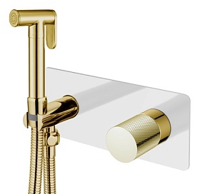 Смеситель для унитаза внеш. и скрытая часть (в сборе) Boheme Stick White Touch Gold 127-WG.2 с гигиеническим душем белый/золото латунь