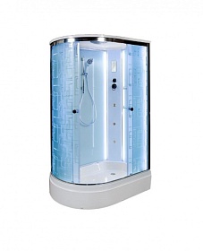 Душевая кабина 120х80х220 Deto EM2712RLED+GM асимметричная (правая) прозр. дверки с узором хром проф. задн.стенки бел.стекло верхн.душ, гм вертик.